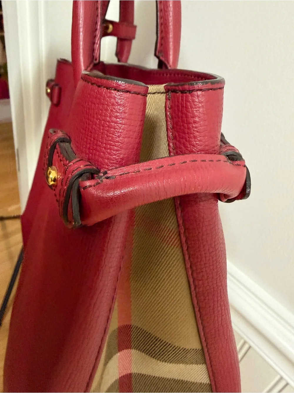 Burberry Burgundy Leather Satchel with Gold Hardware
